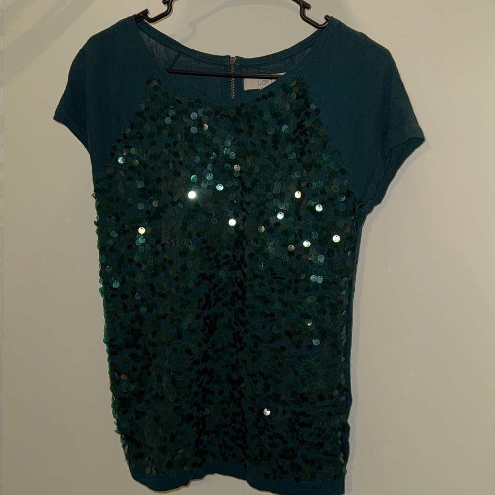 LOFT Teal Sequin Blouse